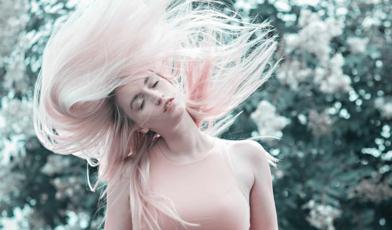 girl, picture, hair, wind, pink, pink, forms, hairstyle