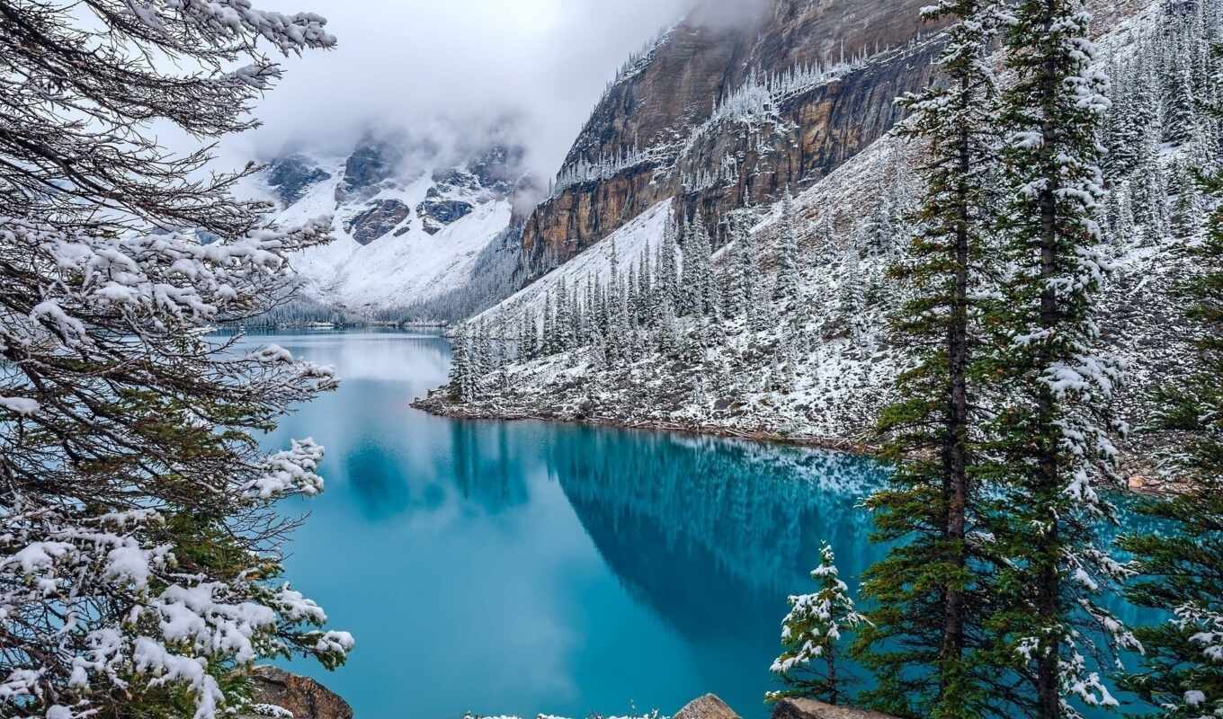 снег, winter, гора, канада