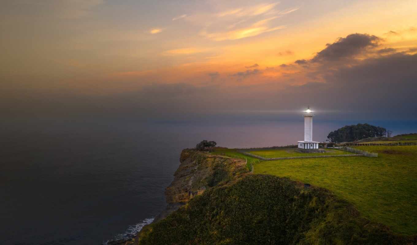landscape, море, lighthouse
