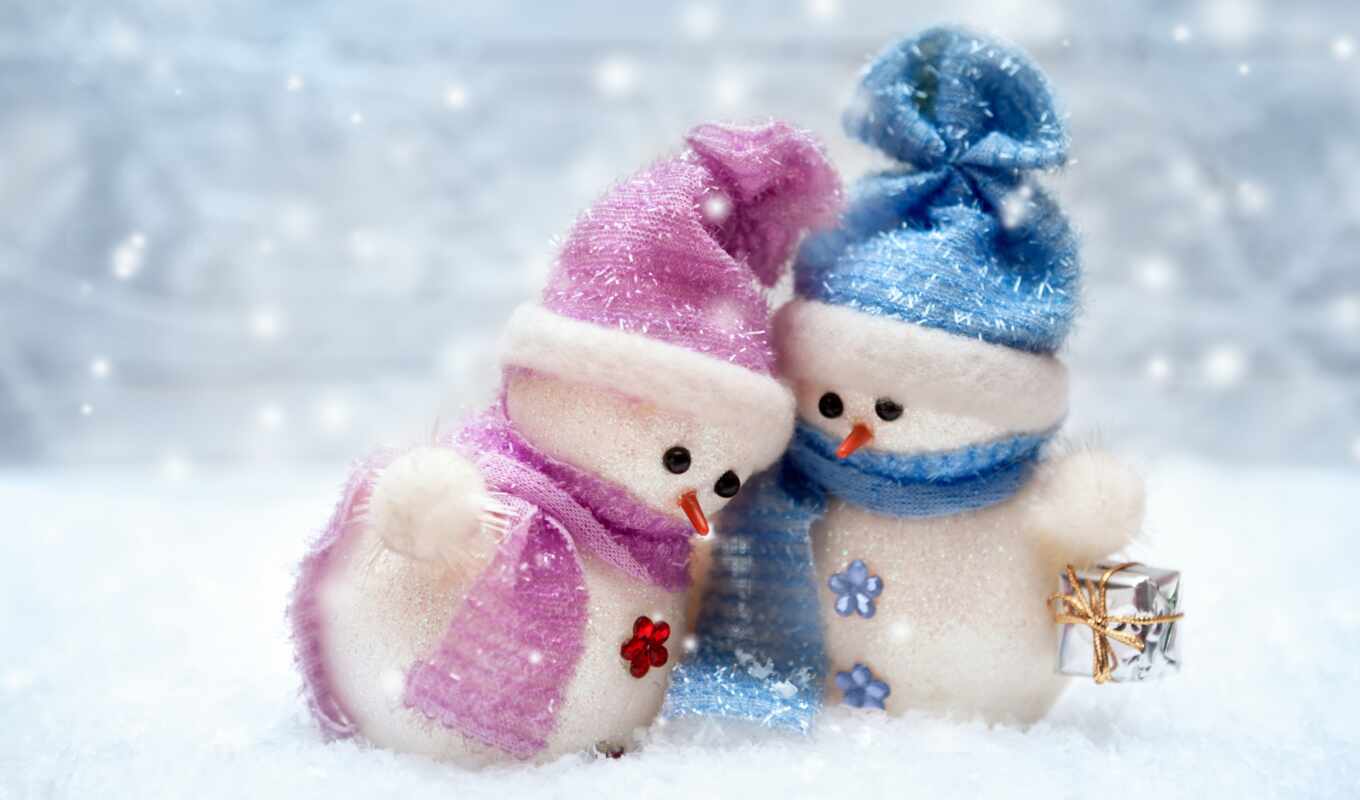 new, снег, winter, пара, cute, год, christmas, снеговик