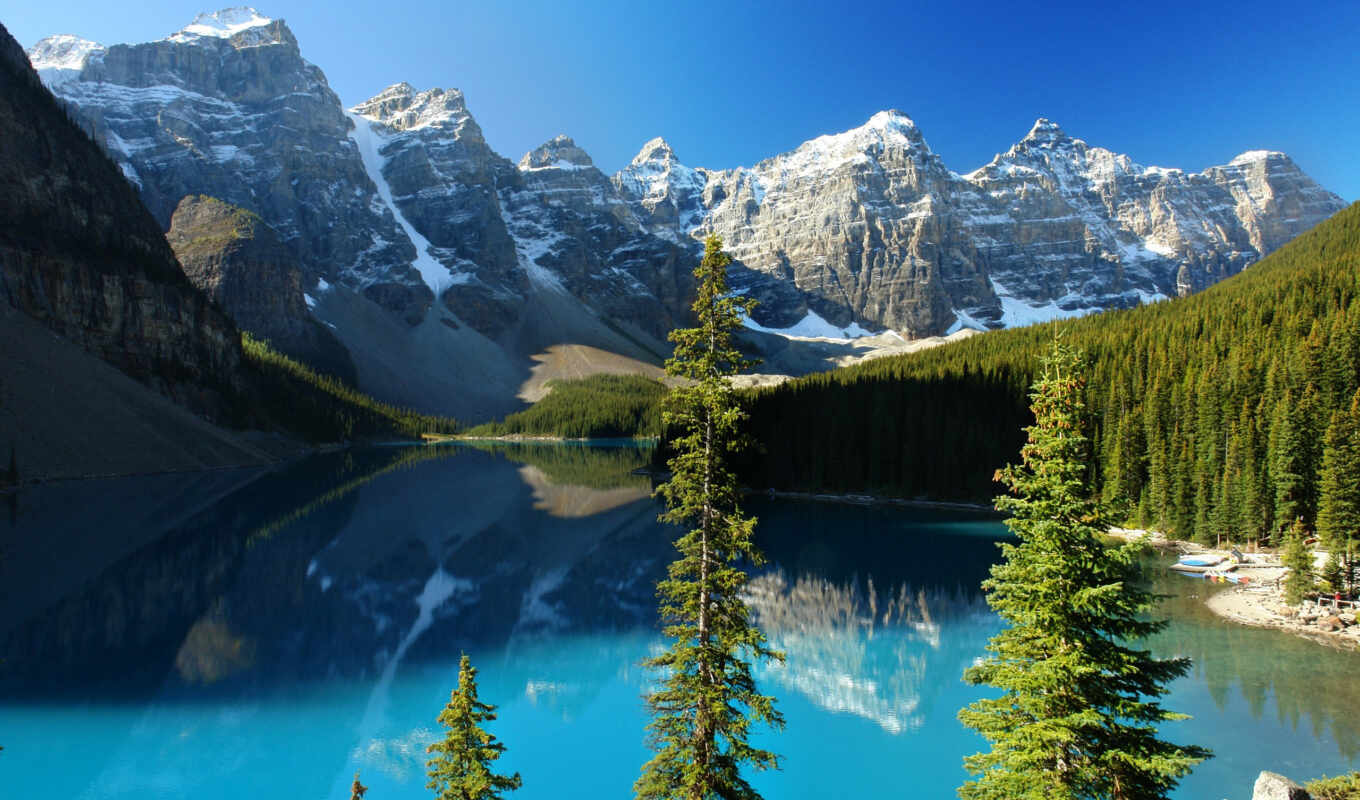 озеро, небо, красивые, лес, разных, eli, moraine, канадский, oblaka, горы