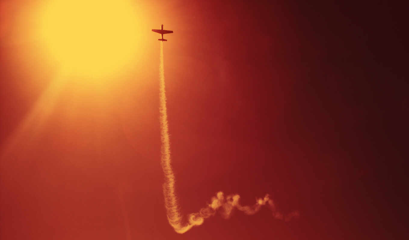 sky, smoke, sun, aviation, aircraft, air, a train