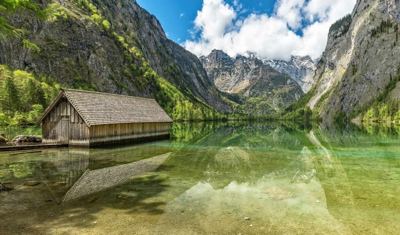 озеро, гора, park, national, berchtesgaden, бавария, góry, narodowy, konigssee, bawaria