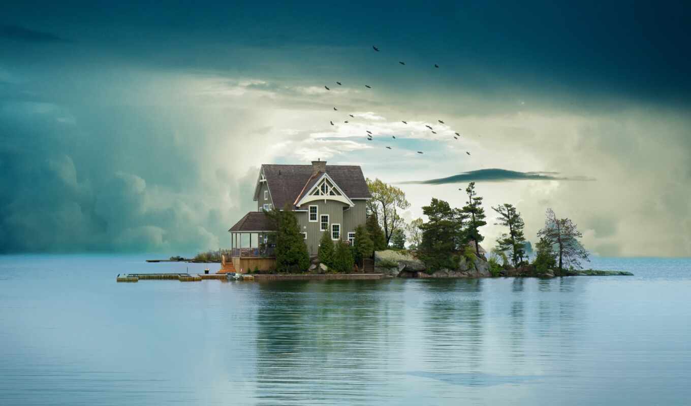 озеро, фото, house, home, пляж, landscape, остров, ocean, плакат, бумага