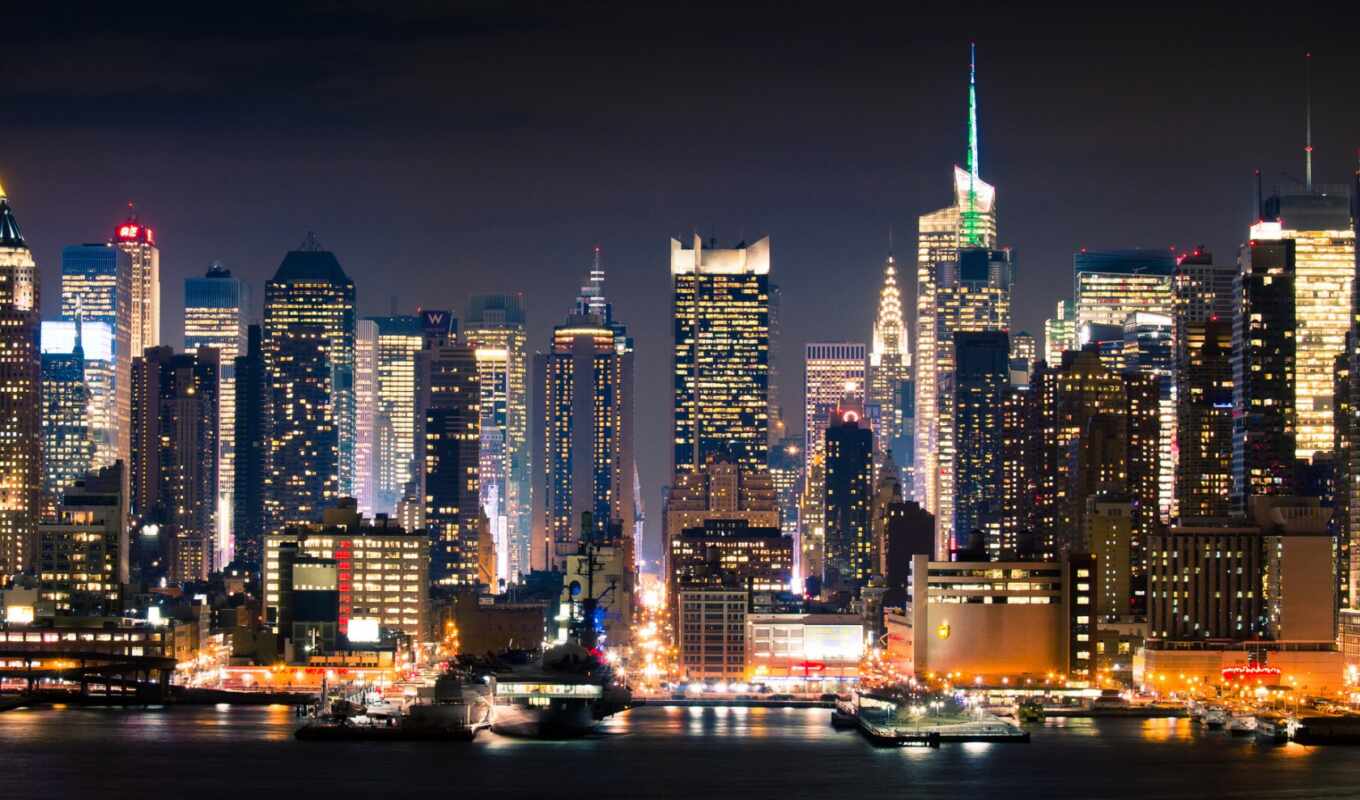 new, city, night, new, york, manhattan