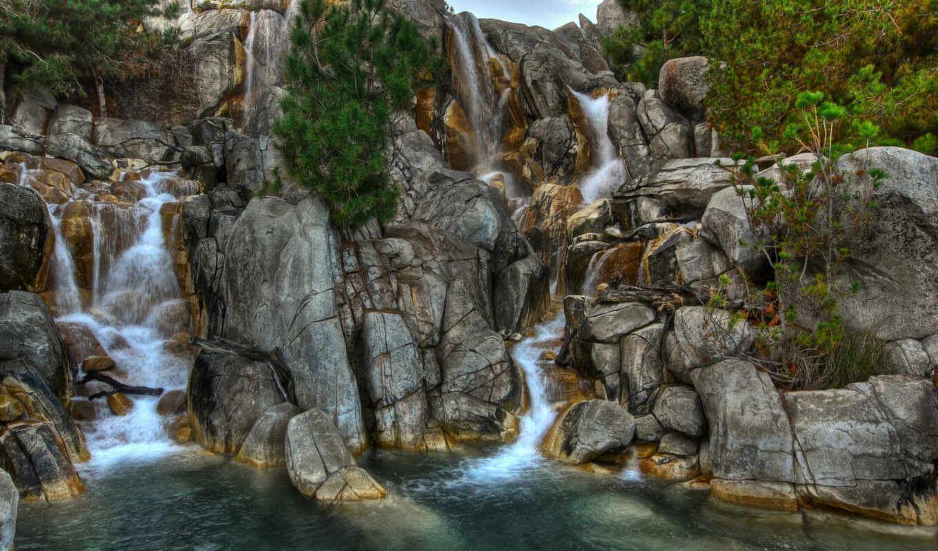 природа, телефон, free, река, водопад, камни, поток