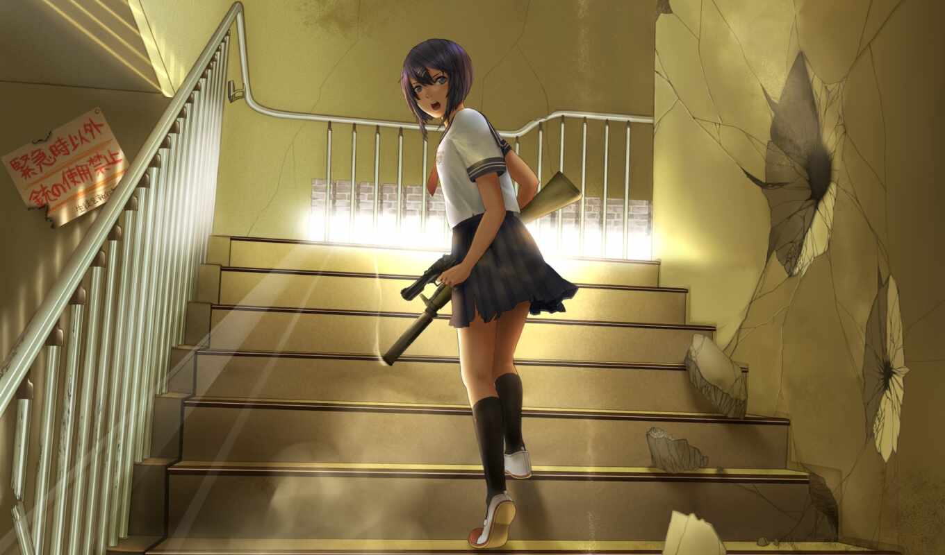 girl, picture, pictures, anime, ladder, stairs, rising