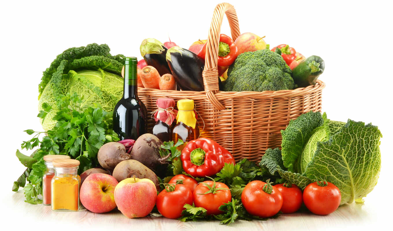 meal, basket, apples, cabbage, tankers, produce, fruits, still-life, baskets