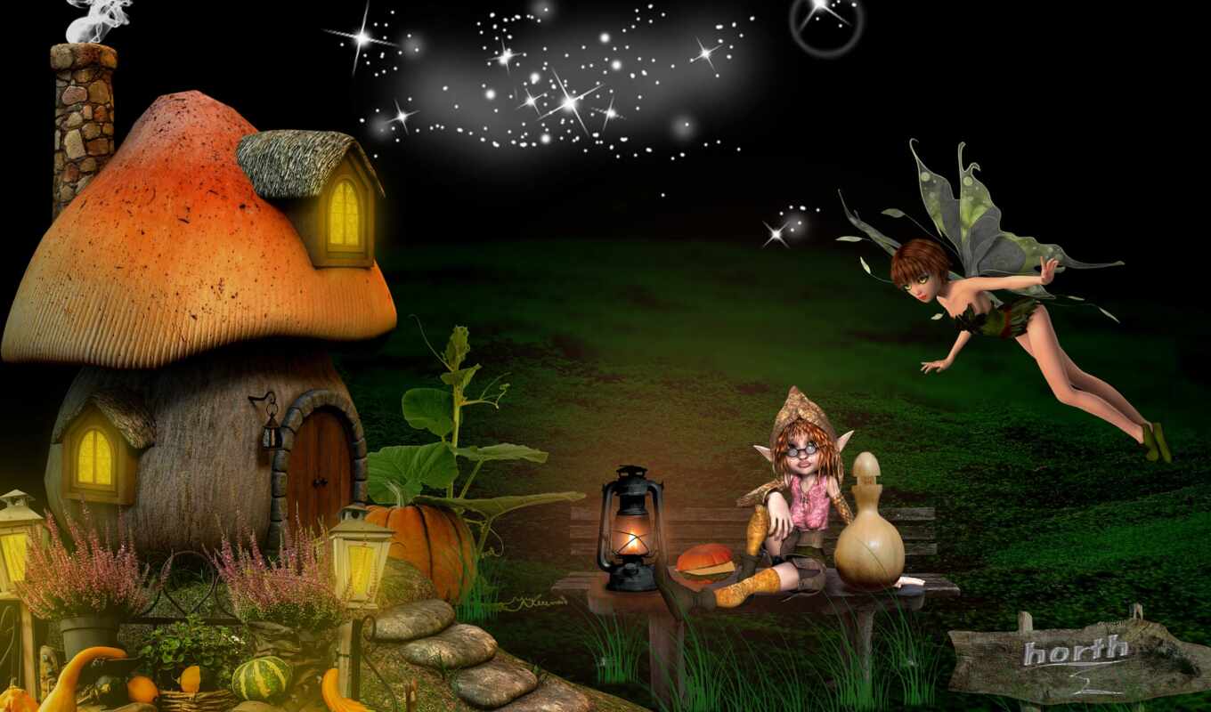 house, usage, fantasy, elf, national, fairy tale, illustration, fairy, pumpkin, mushroom, fore