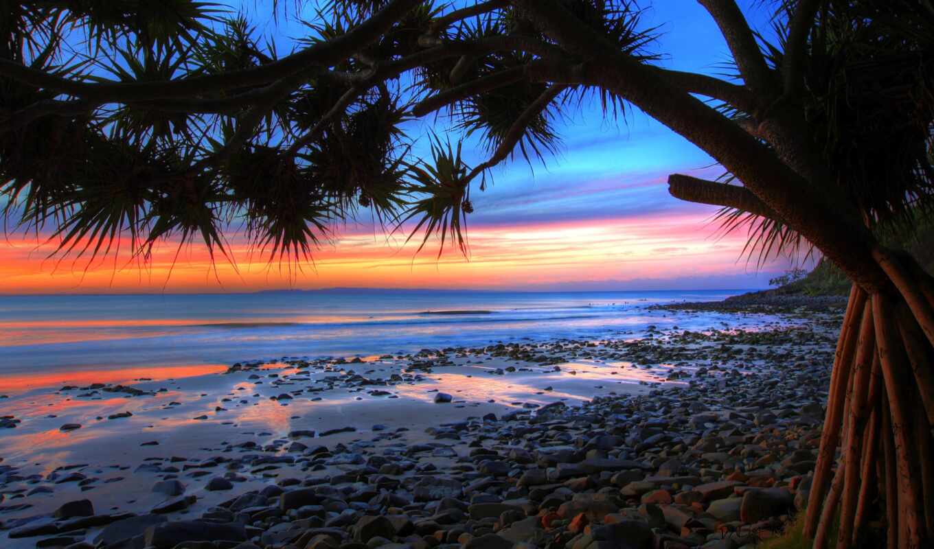 sky, sunset, evening, sea, coast, surf, ocean, coast, cloud, stones, rocks