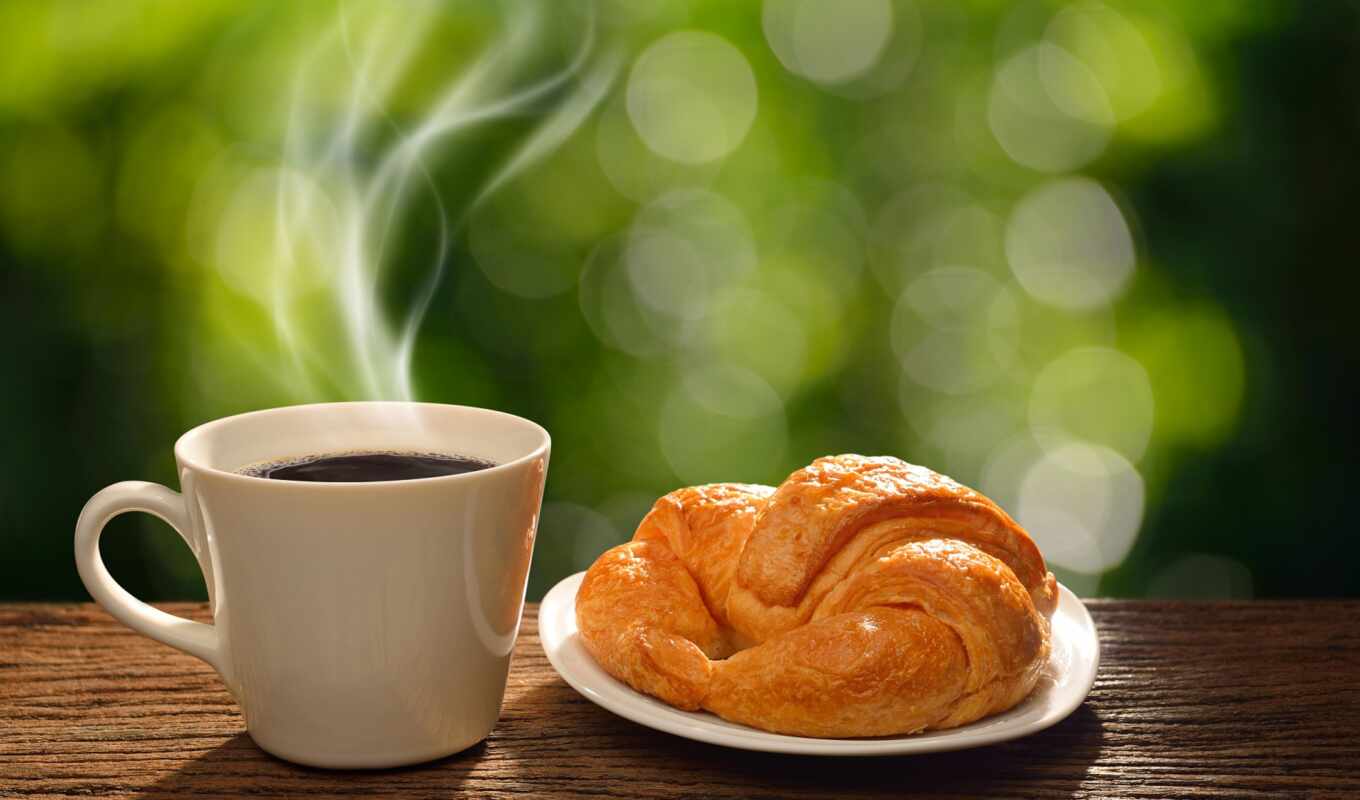 хороший, coffee, создать, род, утро, cup, завтрак, kruassana