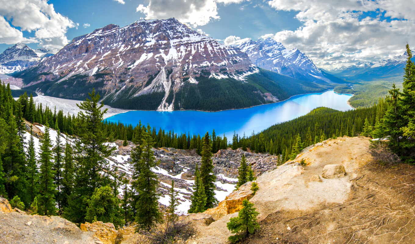 озеро, природа, landscape, канада, парки, ёль, banff, канадский, горы, peyto