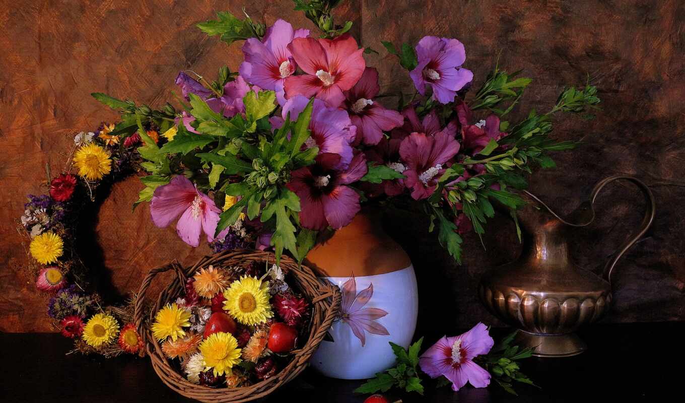 gif, basket, vase, flowers, cvety, kitchen, flora, male, still-life