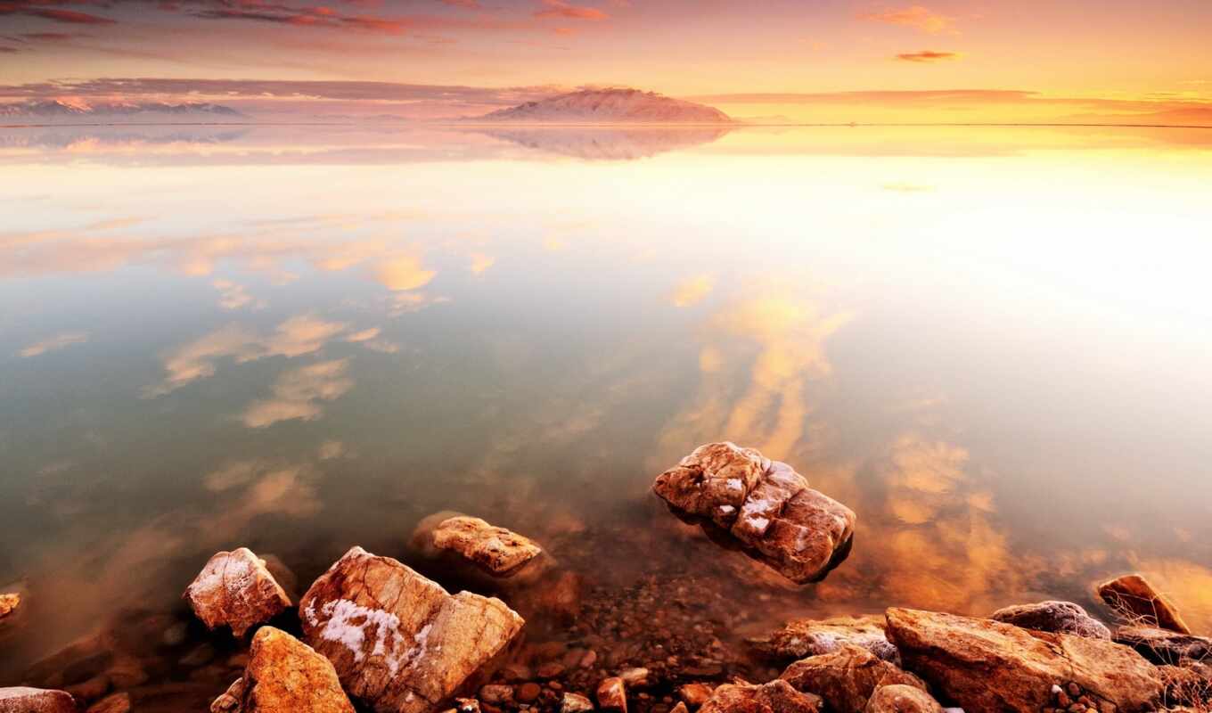 nature, stone, sunset, rock, sea, add, horizon, appeasement
