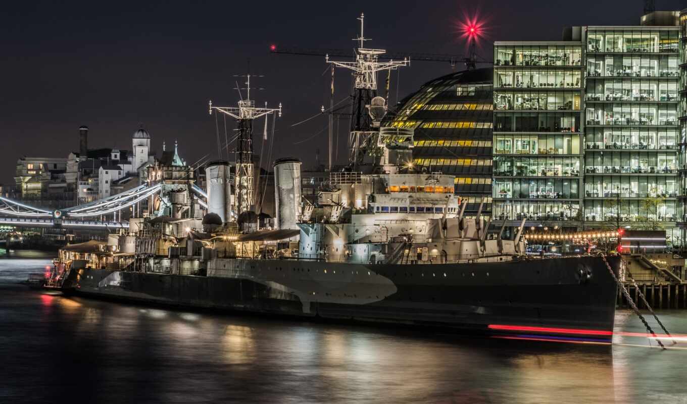 london, heavy, cruiser, panorama, naval, london