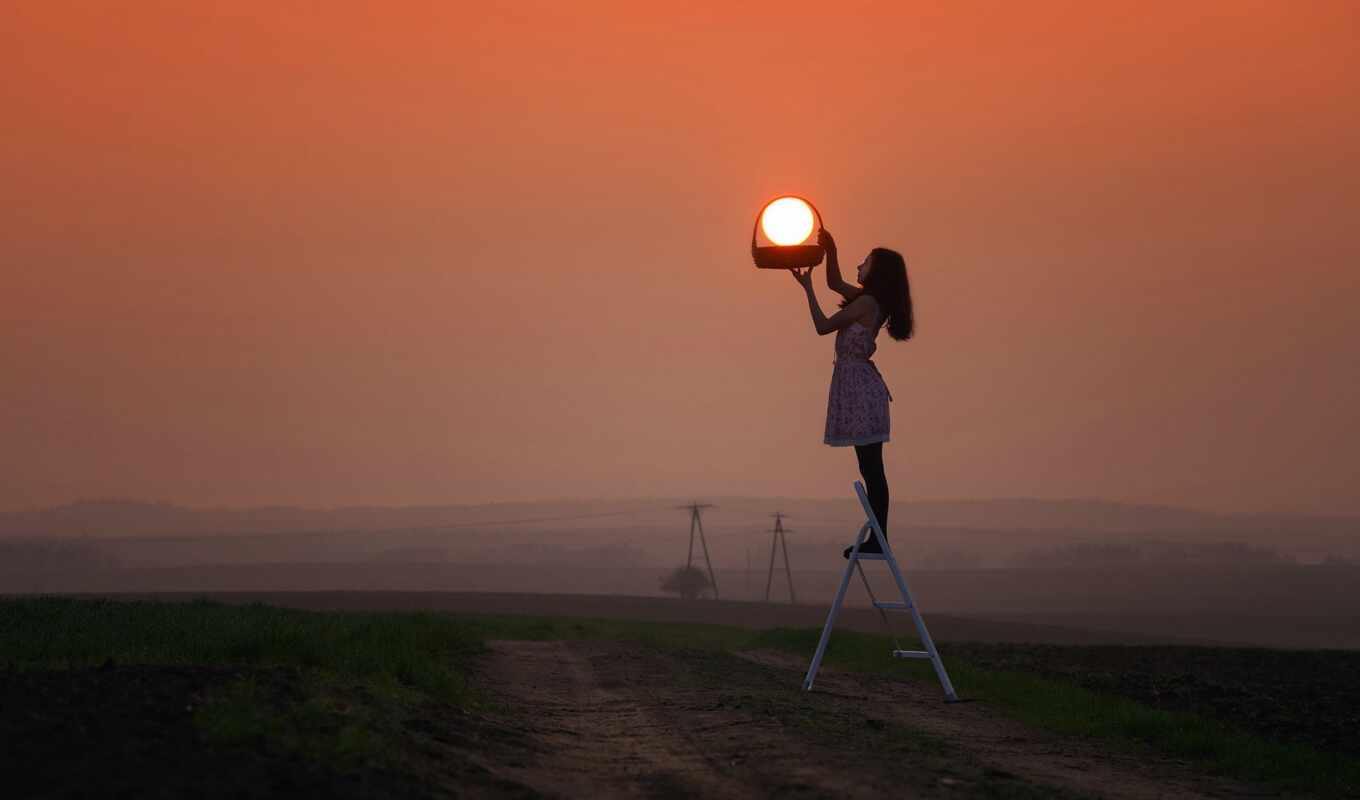 girl, sun, sunset, catch, the sun