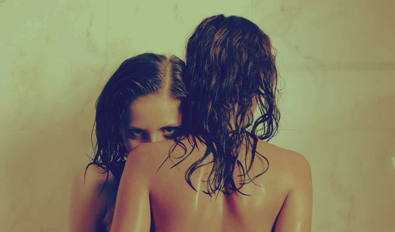 wall, girl, sexy, hair, girls, brunette, hot, print, wet, poster, lesbian