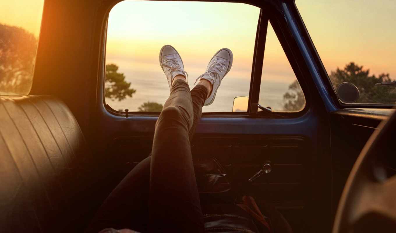 sunset, car, mood