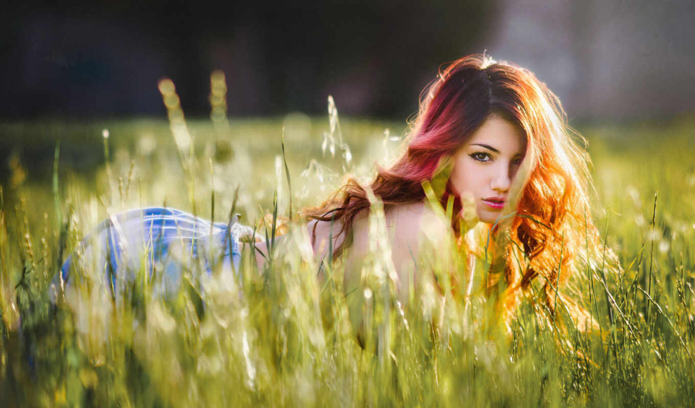 mobile, girl, woman, grass, field, hair, model, see, delaia