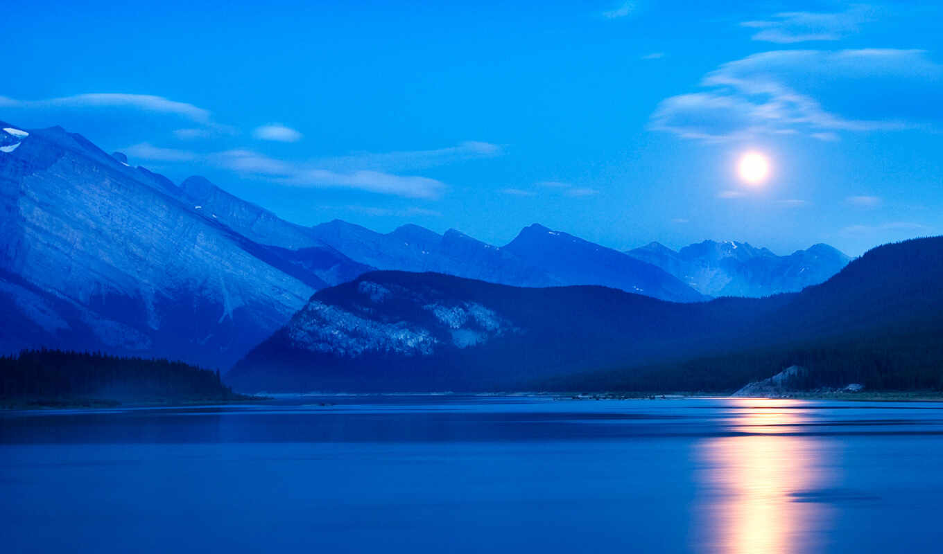 озеро, природа, ночь, луна, горное, favourite