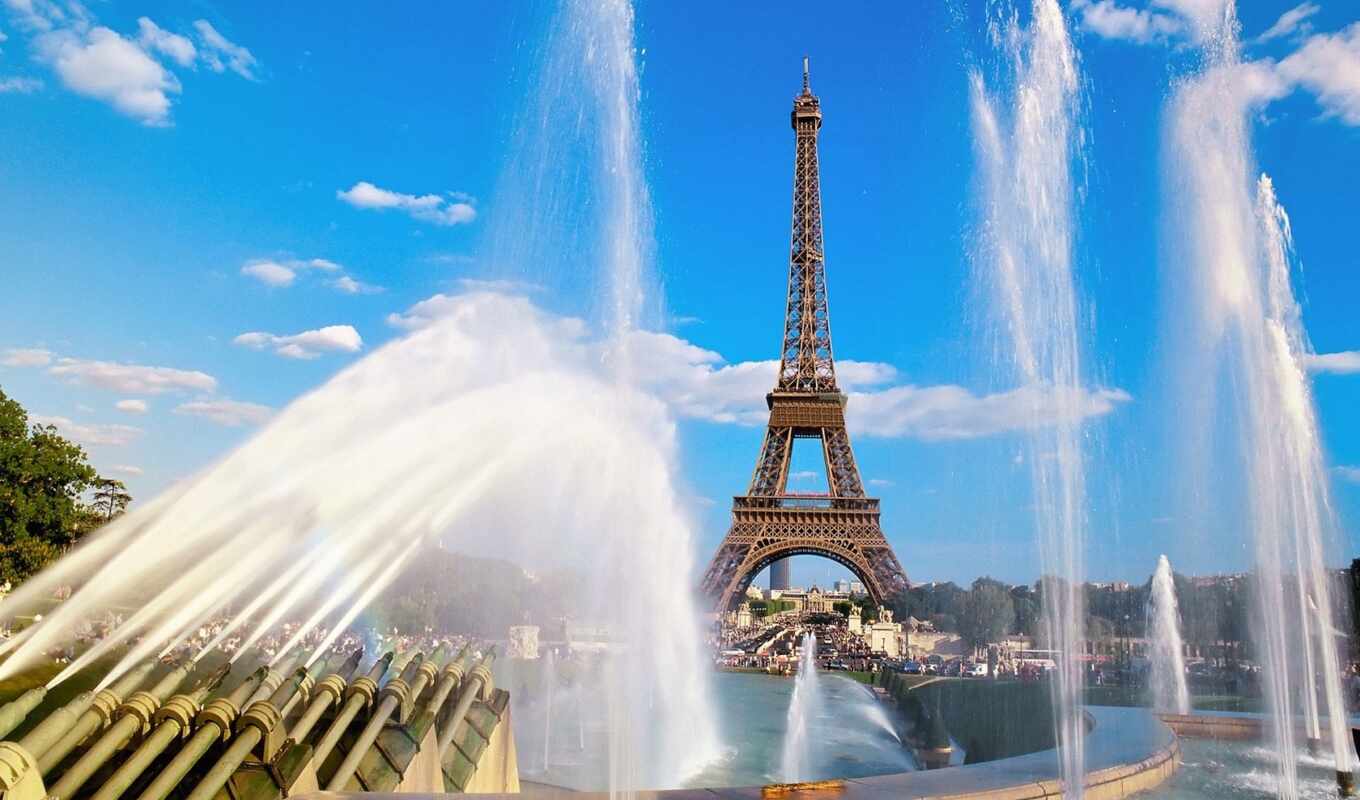 water, париж, башня, fountain, turret, francii, eifelevyi