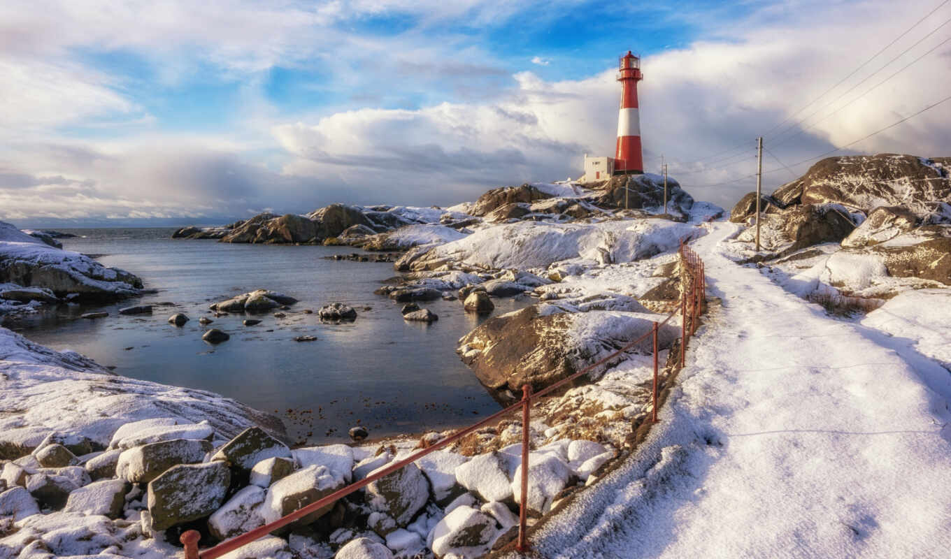 sky, photo camera, stone, winter, coast, lighthouse, Norway, coast, lighthouse, Norway, rogaland