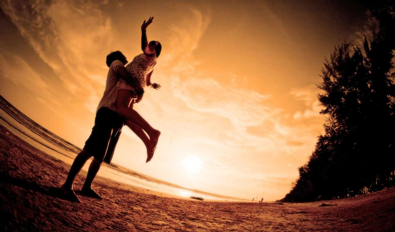 man, love, to do, sunset, beach, together