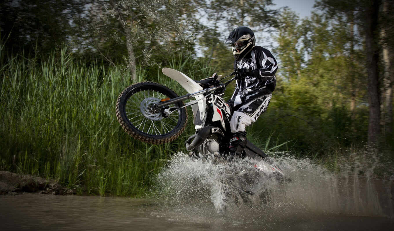 bike, water, sport, splashes, moto, motocross, rear, bai, derbi, wheel