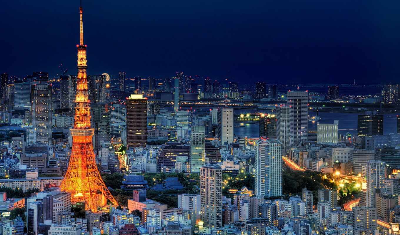 небо, blue, ночь, огни, небоскребы, столица, japanese, tokyo, мегаполис, tokio