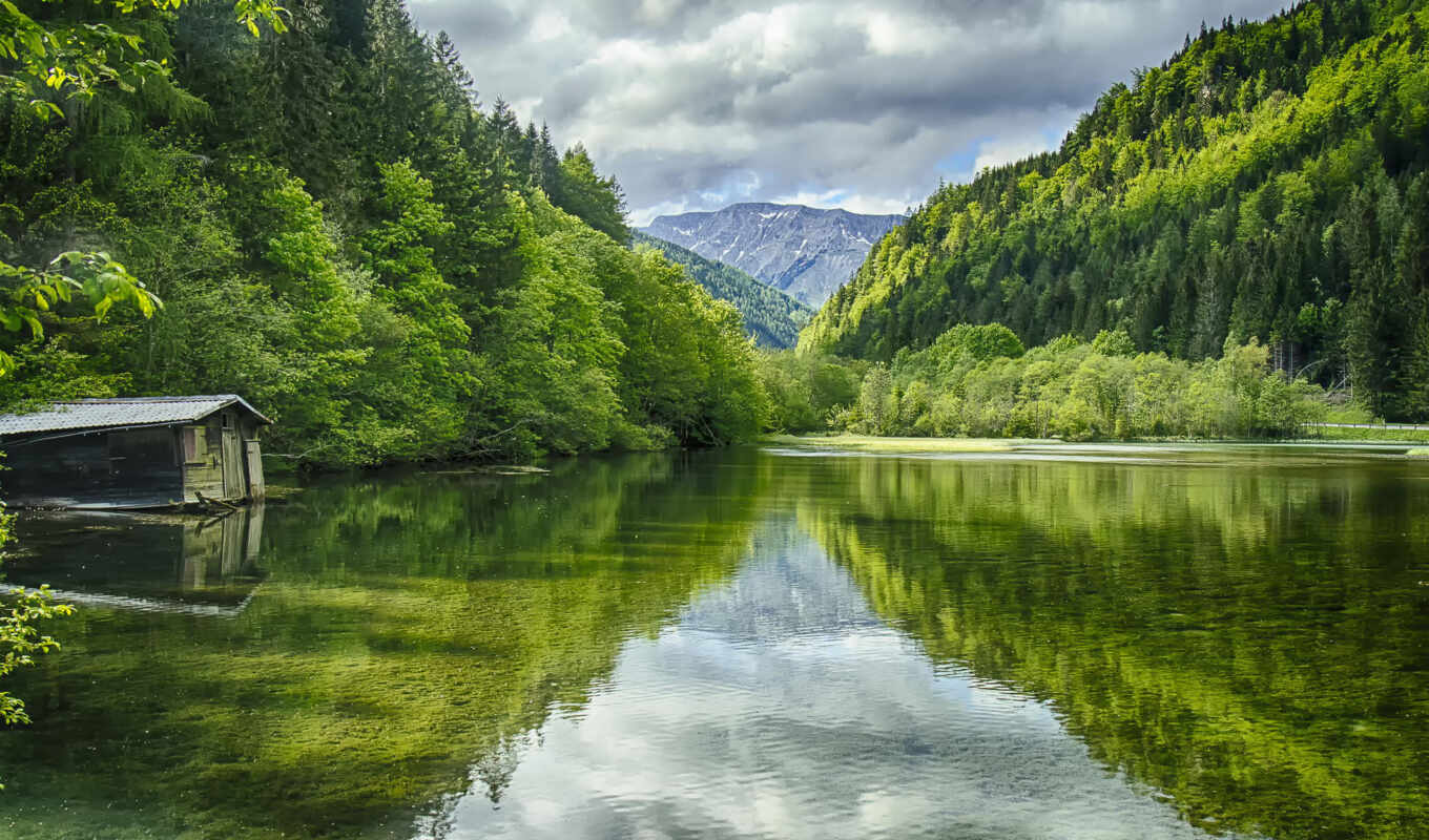 озеро, зелёный, австрия