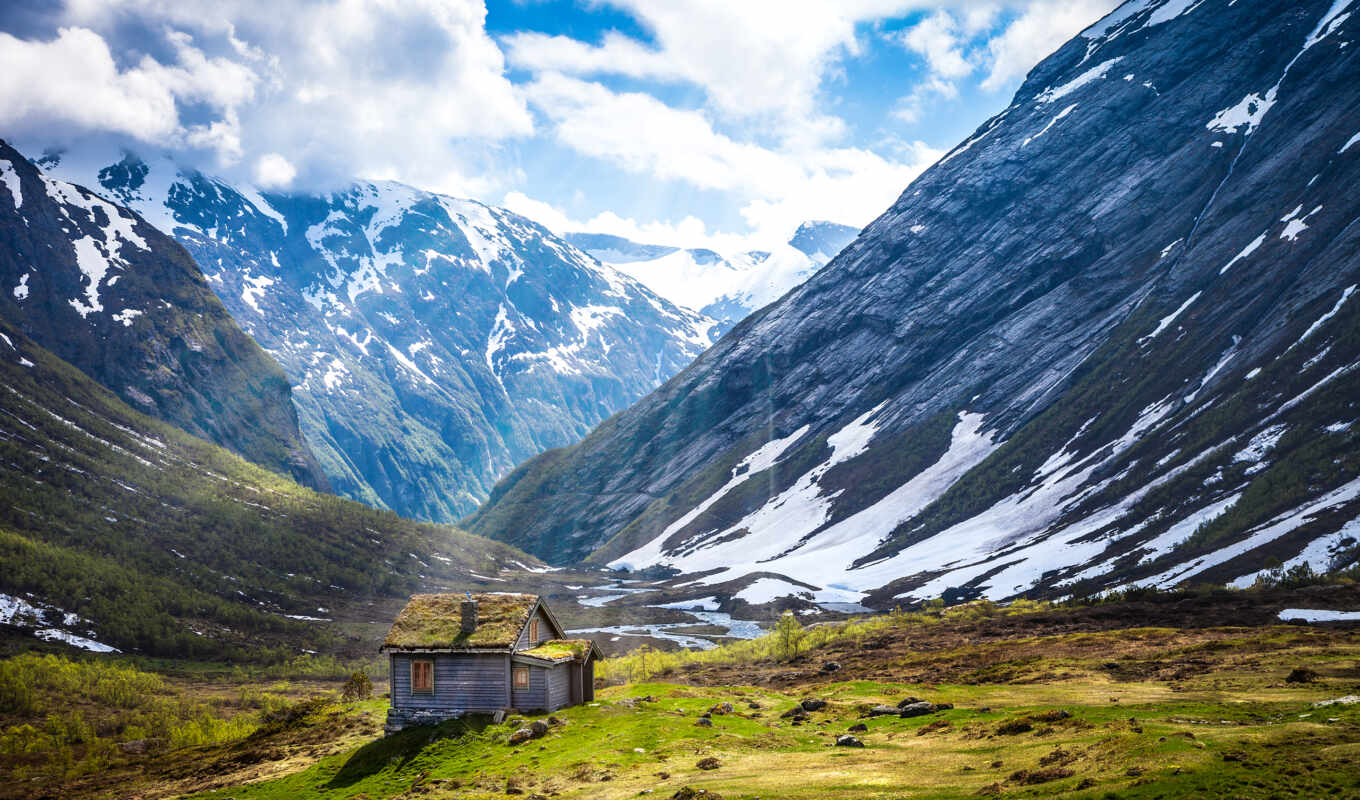 nature, house, mountain, landscape, gallery, Norway, valley, range, rare, mountains, landform