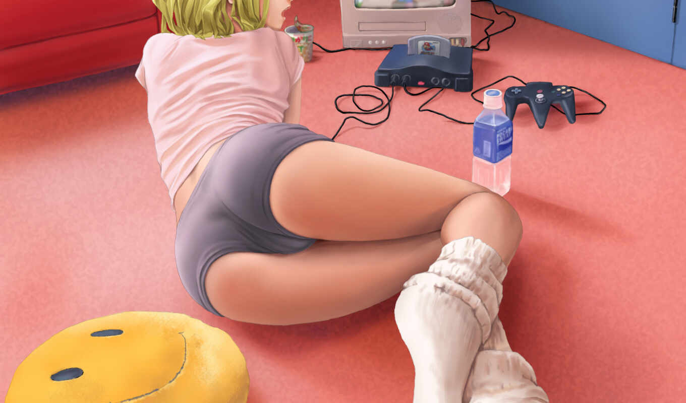 girl, anime, is playing, console
