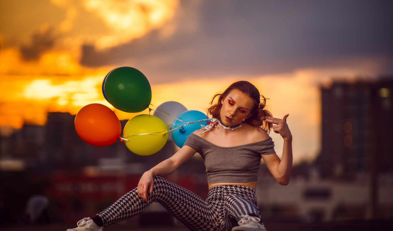 девушка, air, мяч, настроение, sit, balloon, grind