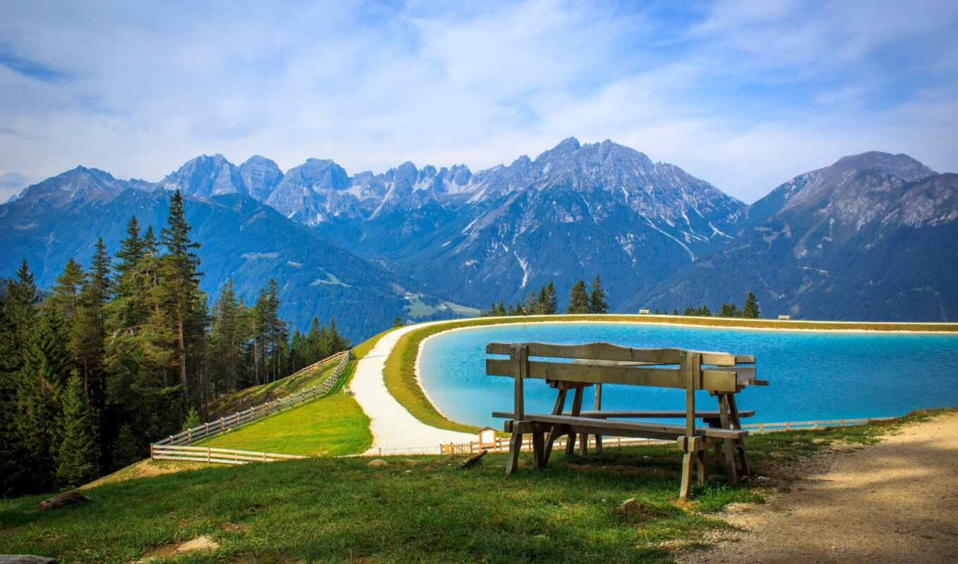 nature, photo, background, mountain, landscape, bench, zomer, vakantie