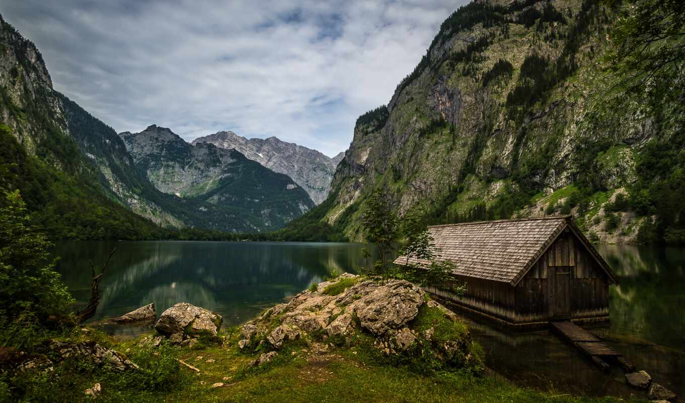 lake, mountain, Germany, the alps, wooden, berchtesgaden, bavaria, 4 1 2 1 2 1, k-nigsi