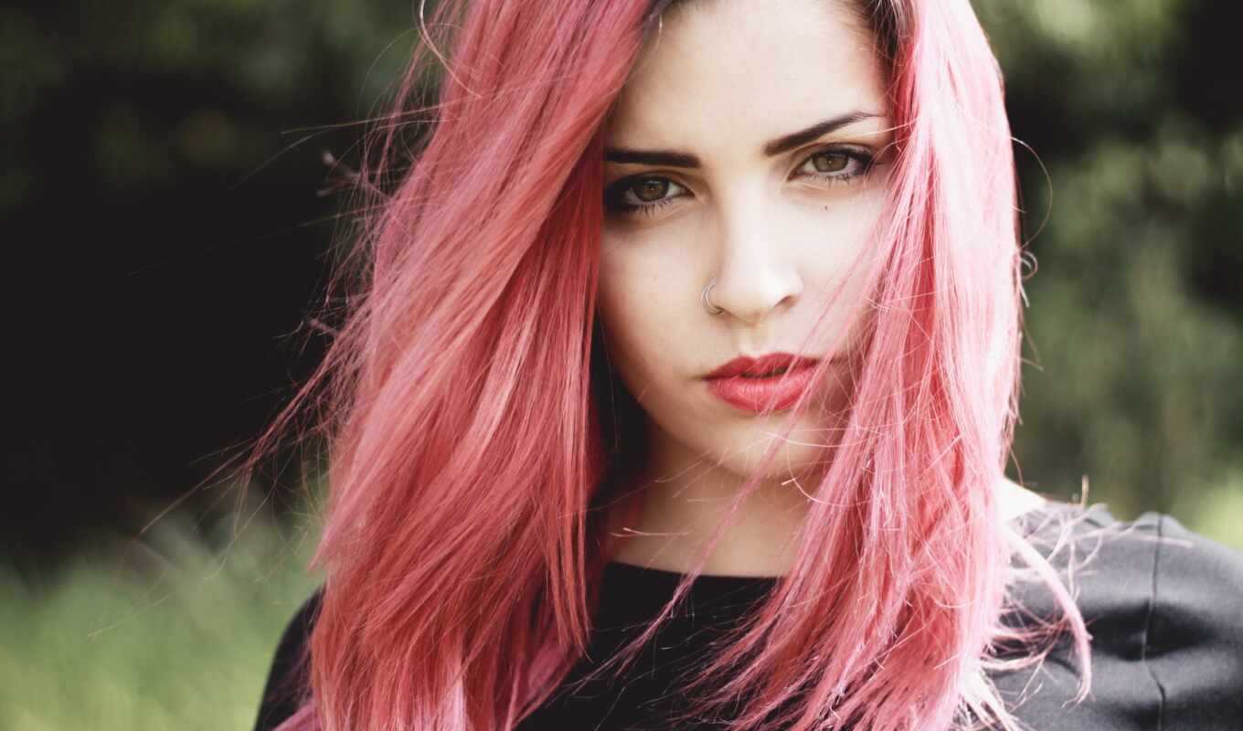 девушка, волосы, розовый, oir