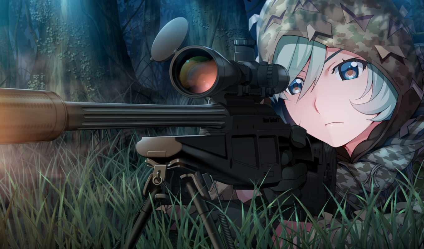 girl, rifle, sniper, anim, abrakadabra