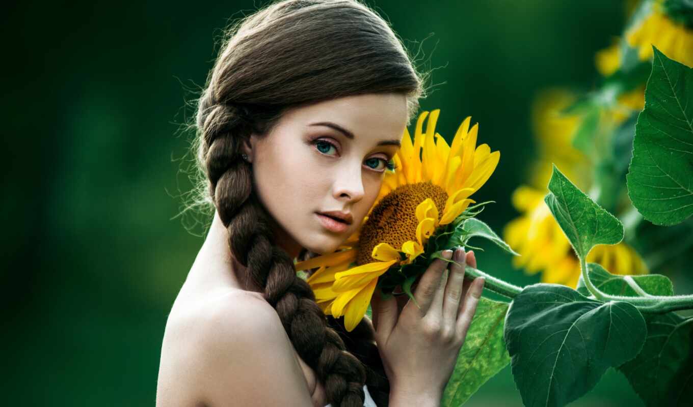 girl, eye, light, sunflower, see, brown - haired, zhgento, torchbearer