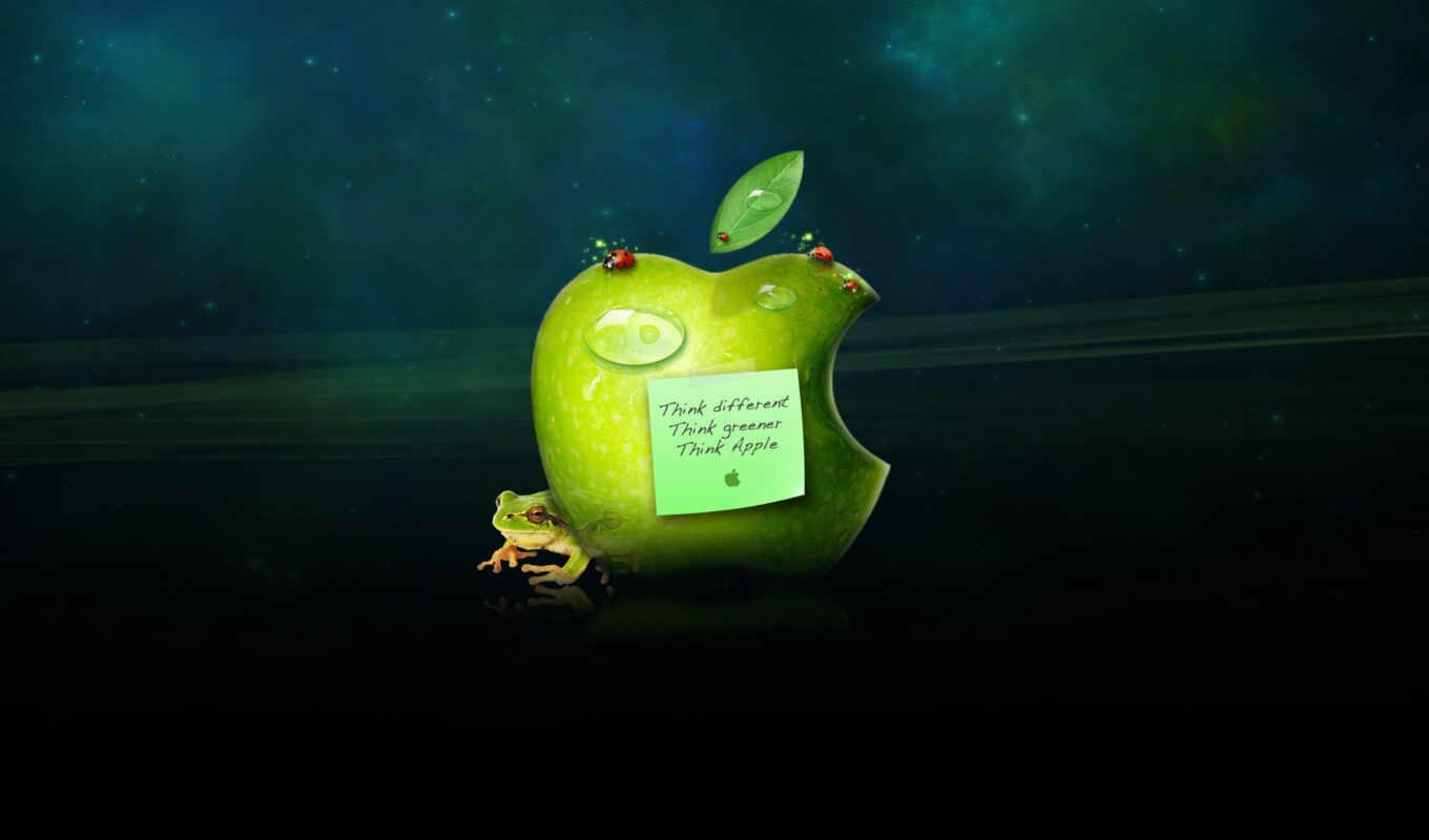 logo, drop, apple, think, ipad, green, water, different, funny, ladybird, лягушка