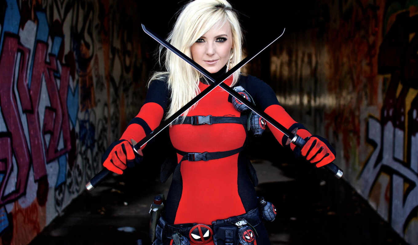 collection, blonde, swords, Jessica, cosplay, deadpool, he knows, nigri, assassin