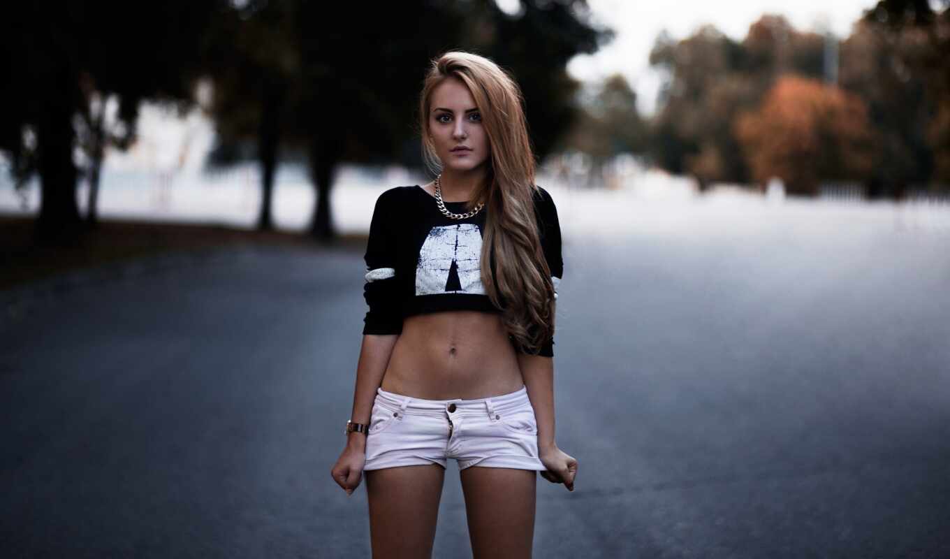 girl, pants, shirt, see, top, button, bare, crop, bellybutton, belly, midriff