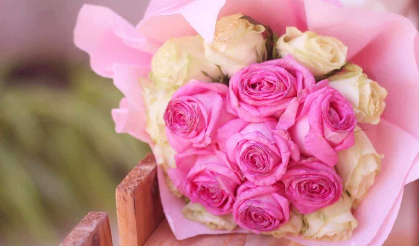 white, roses, pink, bouquet, cvety, flowers