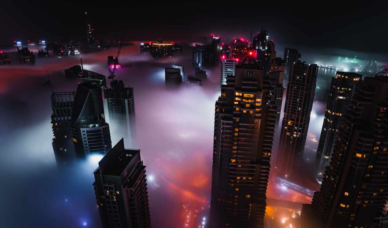 view, play, city, night, much, fog, dubai
