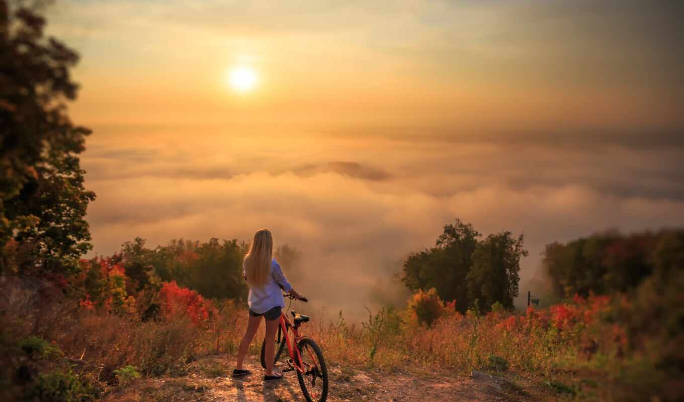 nature, sky, girl, landscape, beauty, see, cloud, avatar, beautiful, bicycle, VKontakte
