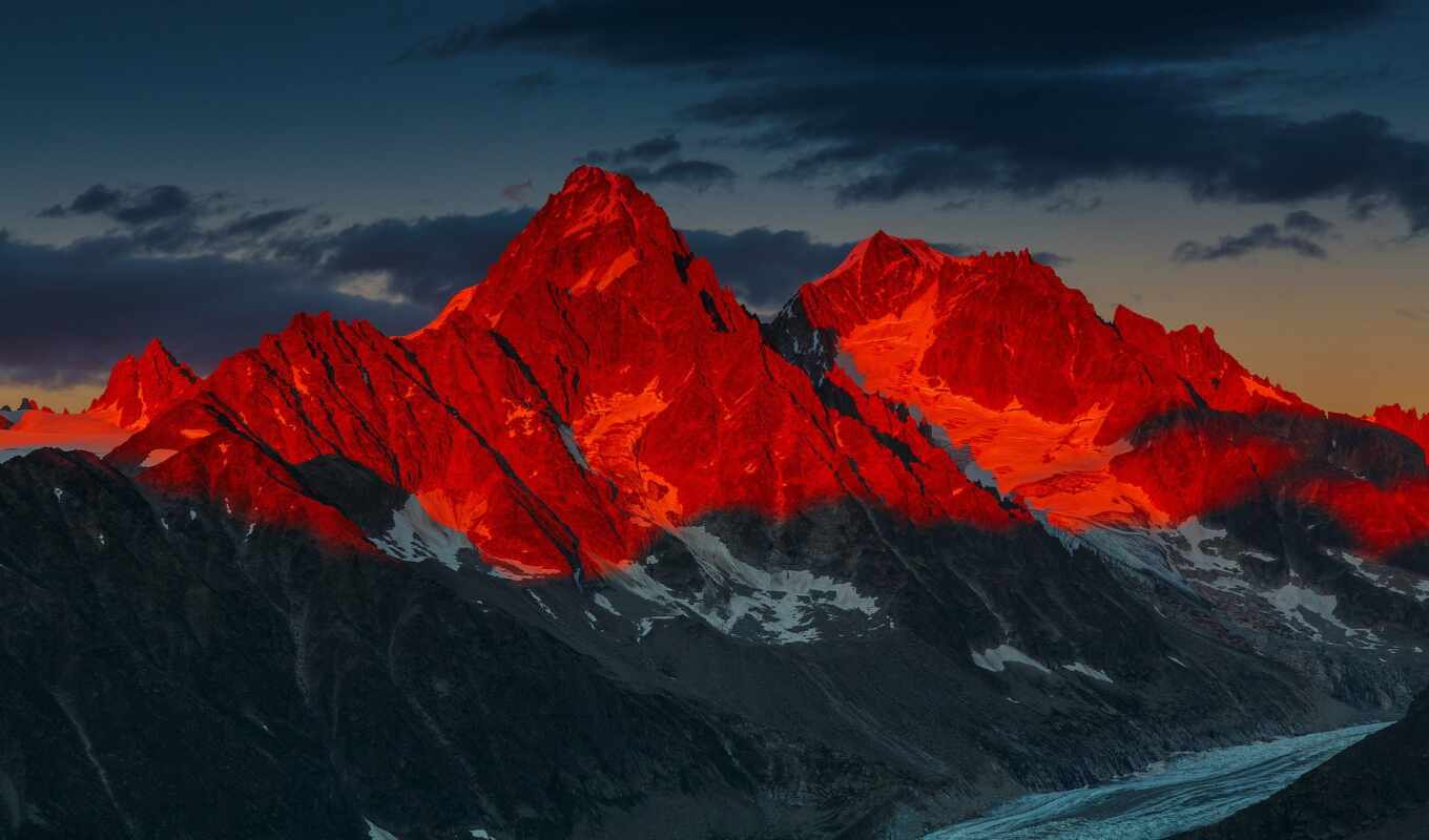 red, закат, гора, франция, glacier, альпы, french, аргентьер