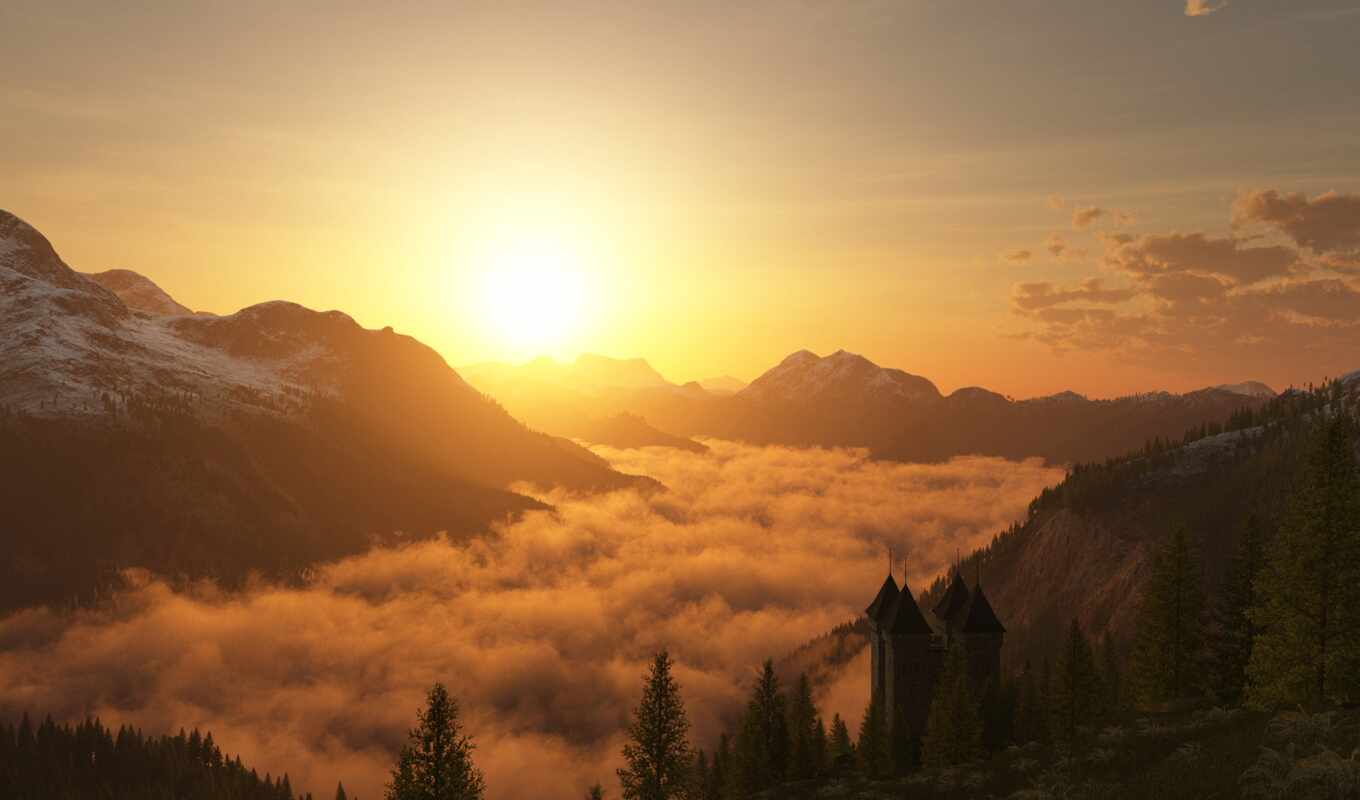 sunset, mountain, krot