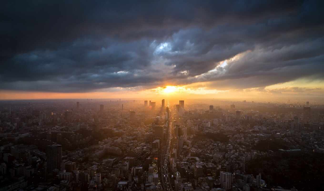 sunset, city, tokyo, morus