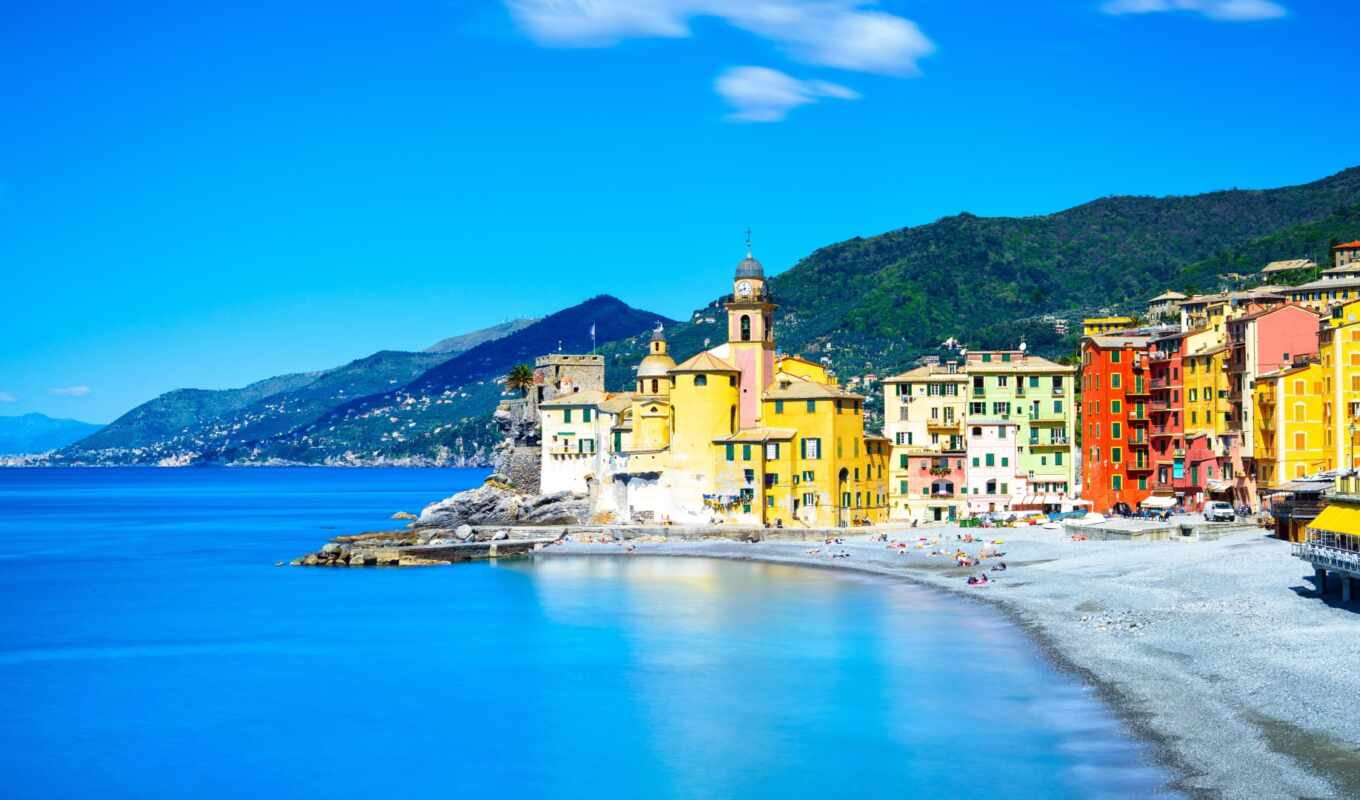 пляж, море, день, поездка, italy, liguria, camoglus