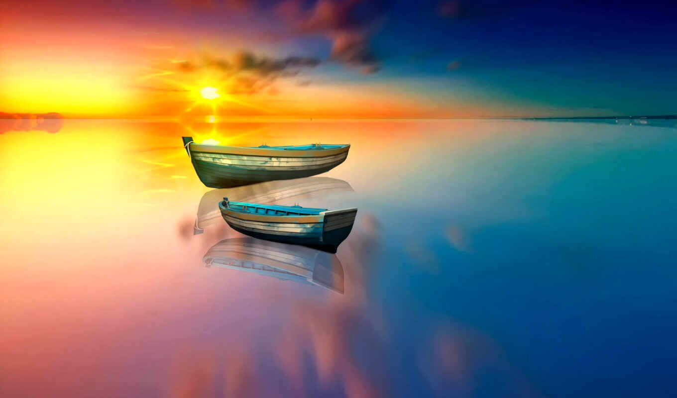 lake, nature, desktop, free, sunset, a boat, clouds