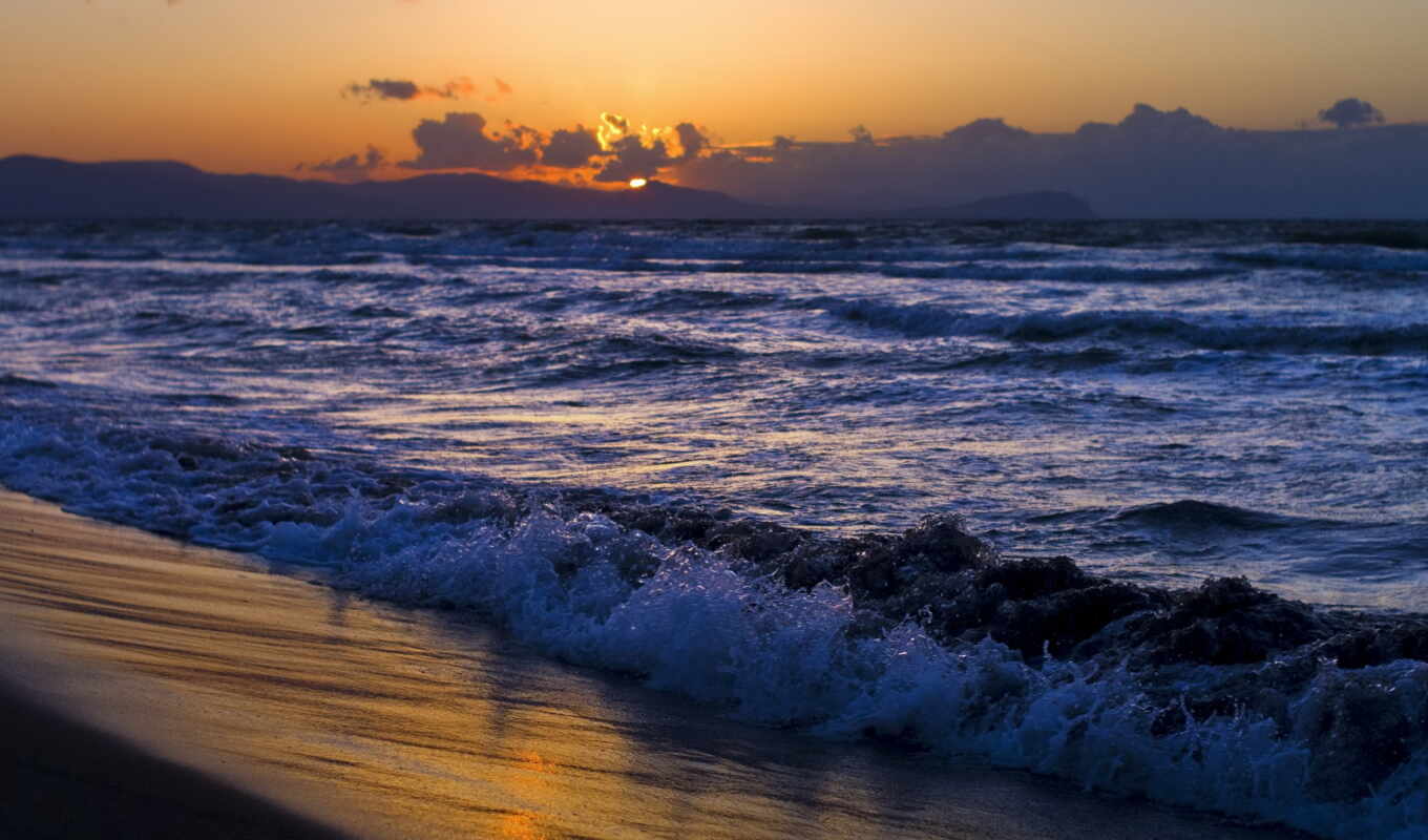 landscapes-, sunset, beach, evening, sea, coast, sand, coast, marine, waves